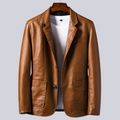 Men's button front jacket with notched lapels and patch pockets