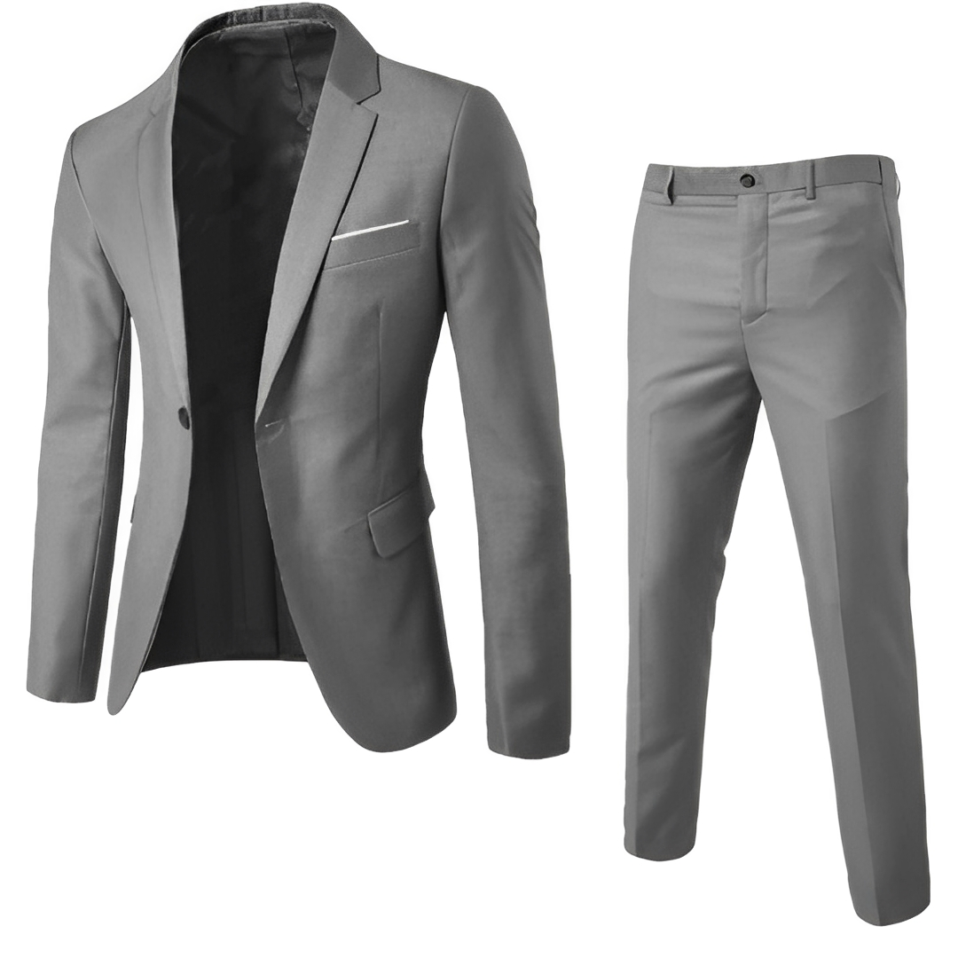 Men's slim two-piece suit set with tailored blazer and matching trousers