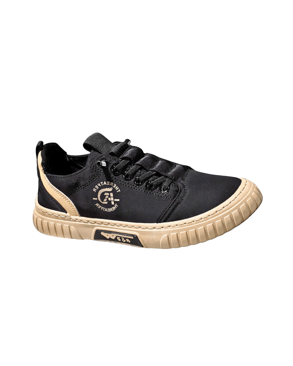 Low-top lace-up casual trainer with stitched panels and textured flat sole