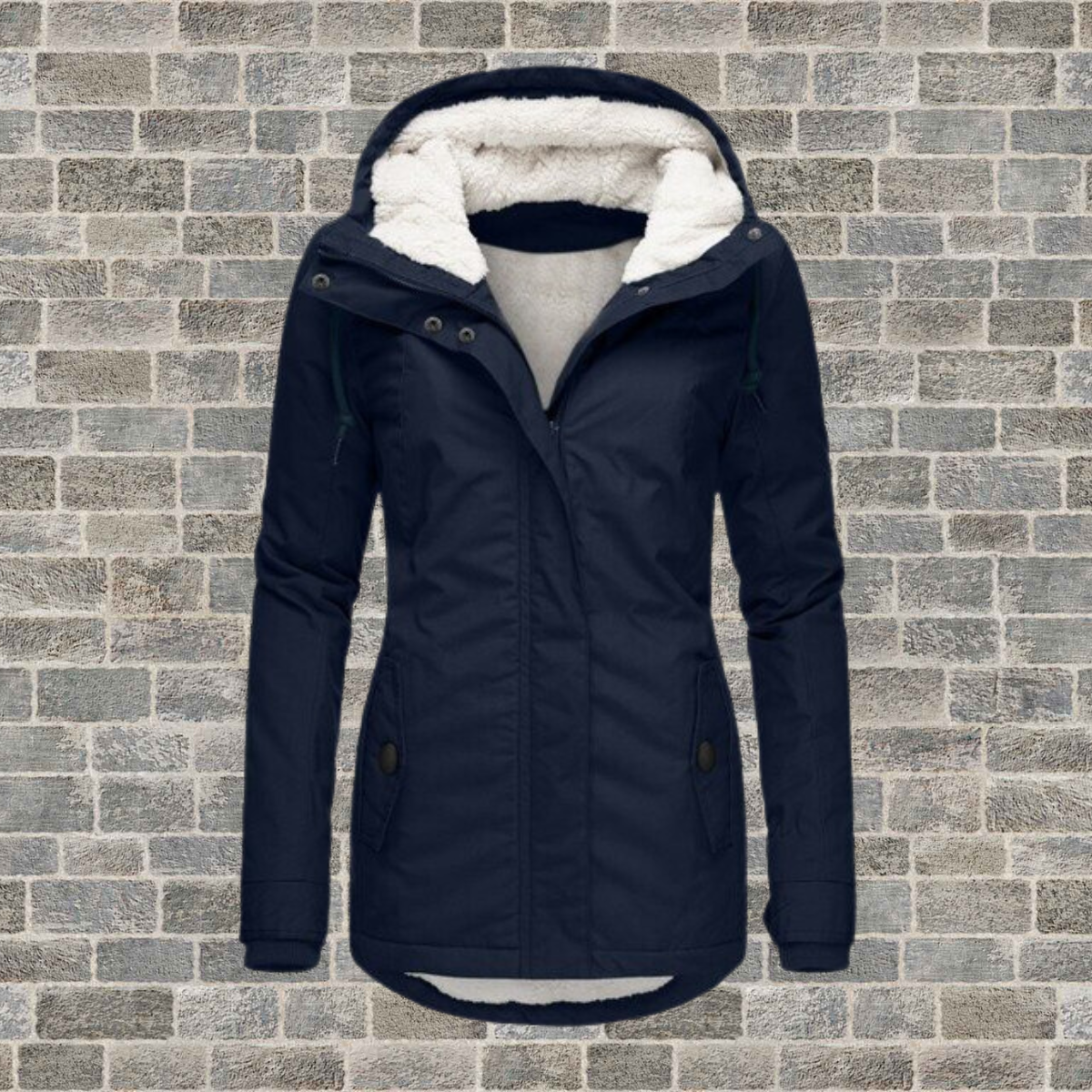 Women's hooded parka jacket with fleece-lined hood and front pockets