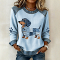 Women's sweatshirt with a patchwork dog motif and contrast trim