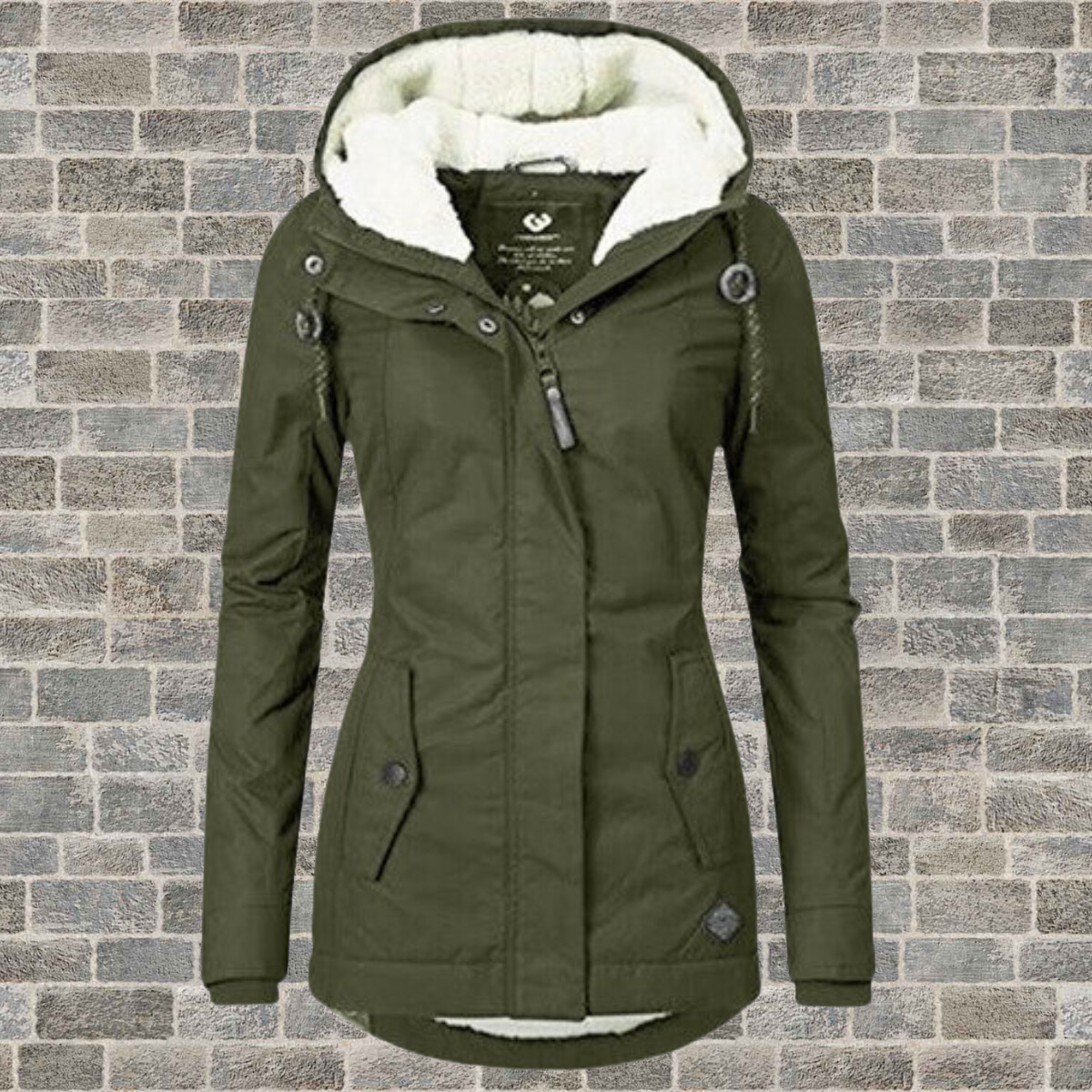 Women's hooded parka jacket with fleece-lined hood and front pockets