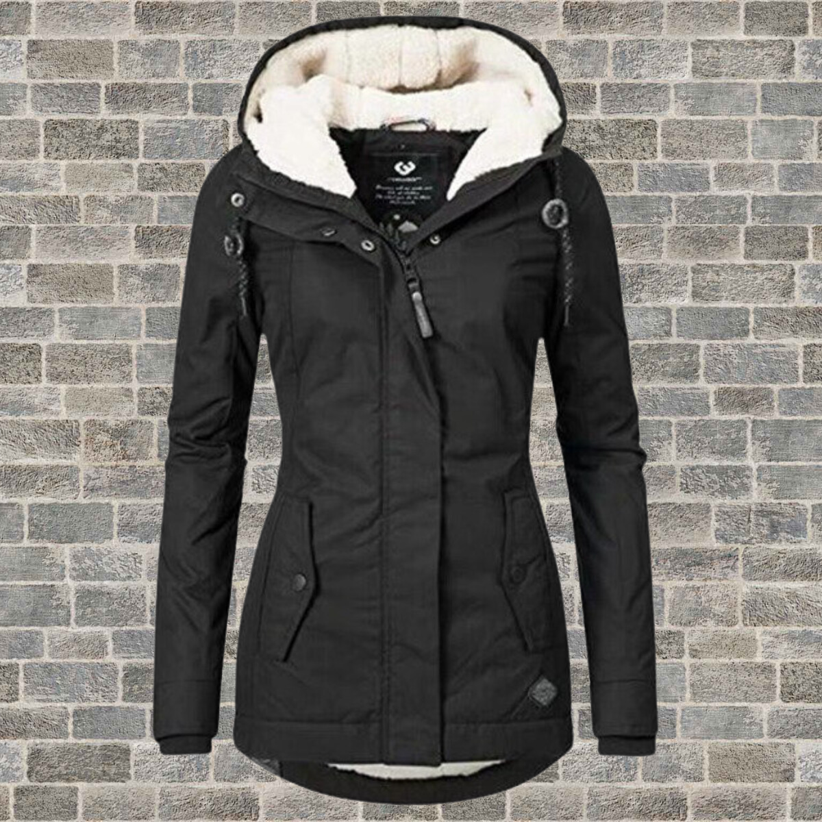 Women's hooded parka jacket with fleece-lined hood and front pockets