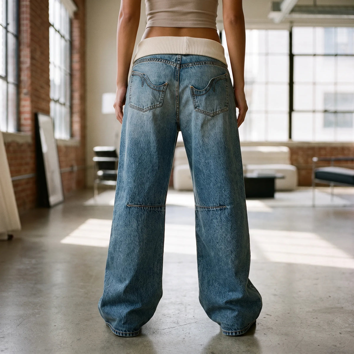 UrbanaDenim  - Baggy Wide Leg Jeans Everyday Casual Wear