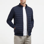Men's hybrid quilted jacket with stand collar, long sleeves and front zip