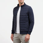 Men's hybrid quilted jacket with stand collar, long sleeves and front zip