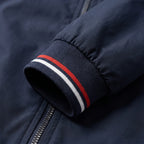 Men's bomber jacket with striped ribbed trims and zip front