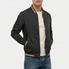 Men's bomber jacket with striped ribbed trims and zip front