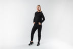 Women's long sleeve pullover hoodie with drawstring hood and front kangaroo pocket