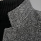 Men's tailored stand collar coat with button front and long sleeves