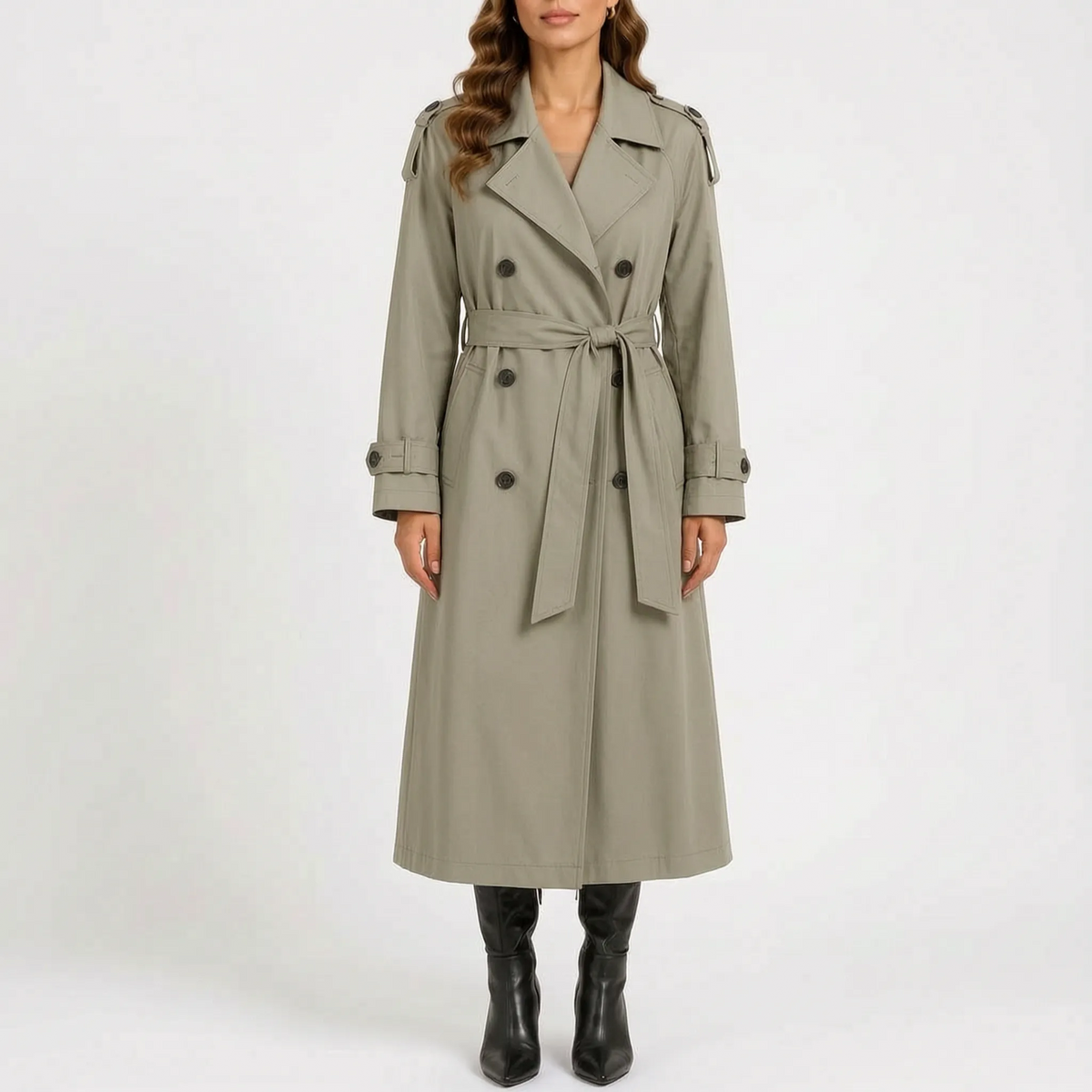 Valmonta  - Double-Breasted Long Trench Coat Layering Over Outfits