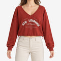Women's cropped V-neck sweatshirt with graphic chest print and long sleeves