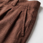 Men's brown wide leg trousers with pleated front and full-length legs