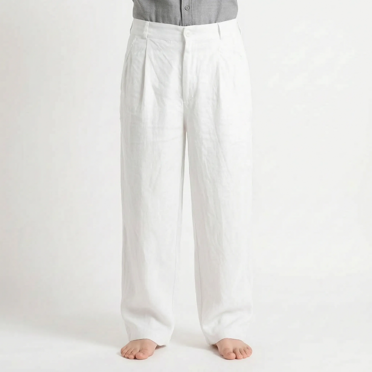 Men's brown wide leg trousers with pleated front and full-length legs