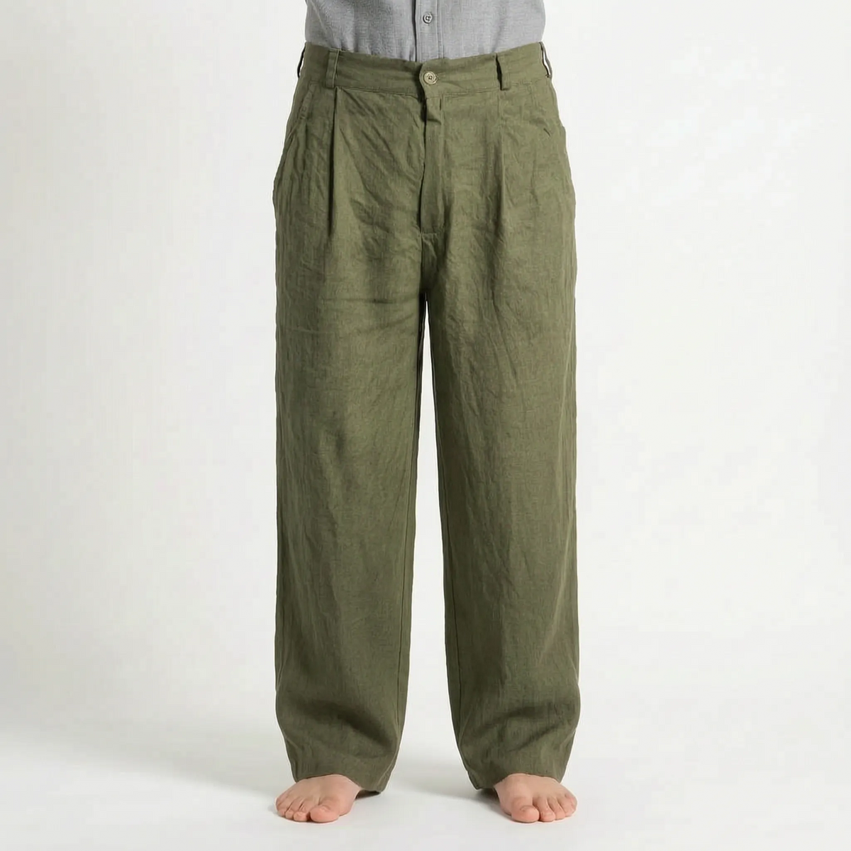 Men's brown wide leg trousers with pleated front and full-length legs