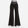 Women's black wide-leg trousers with high waist and cross-over mesh waistband