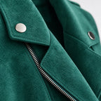 Women's fitted biker jacket with lapels, long sleeves and asymmetric zip fastening