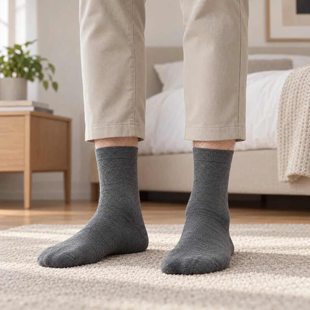 Men's plain ribbed crew socks shown in grey and white
