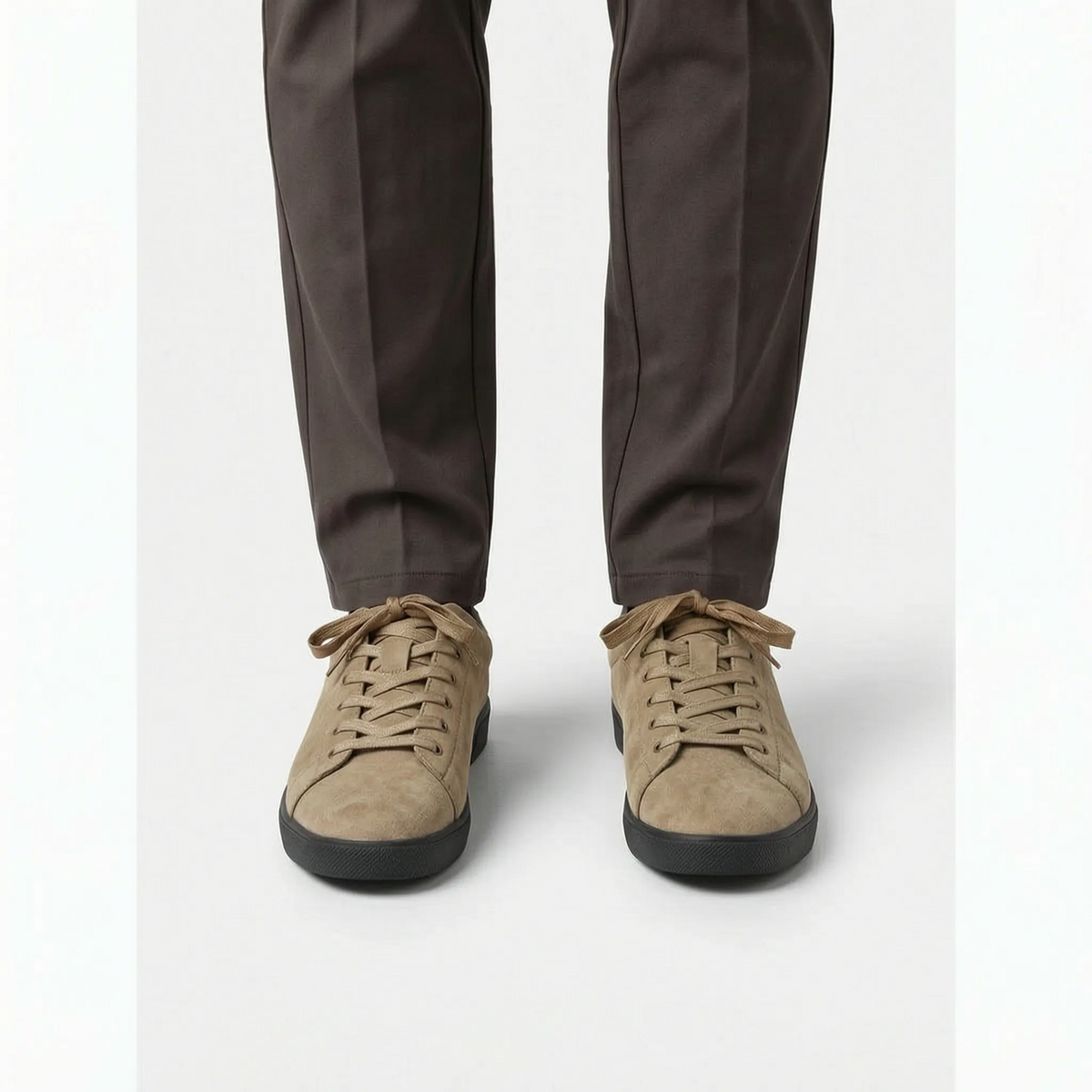 Men's low-top lace-up trainers with textured uppers and flat dark soles
