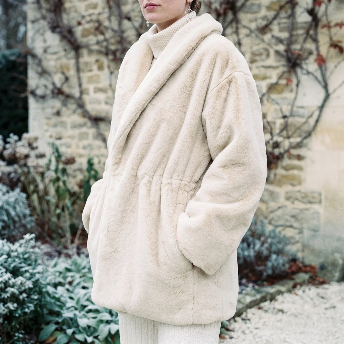 Velvora  - Plush Shawl Collar Short Coat Cooler Day Layering