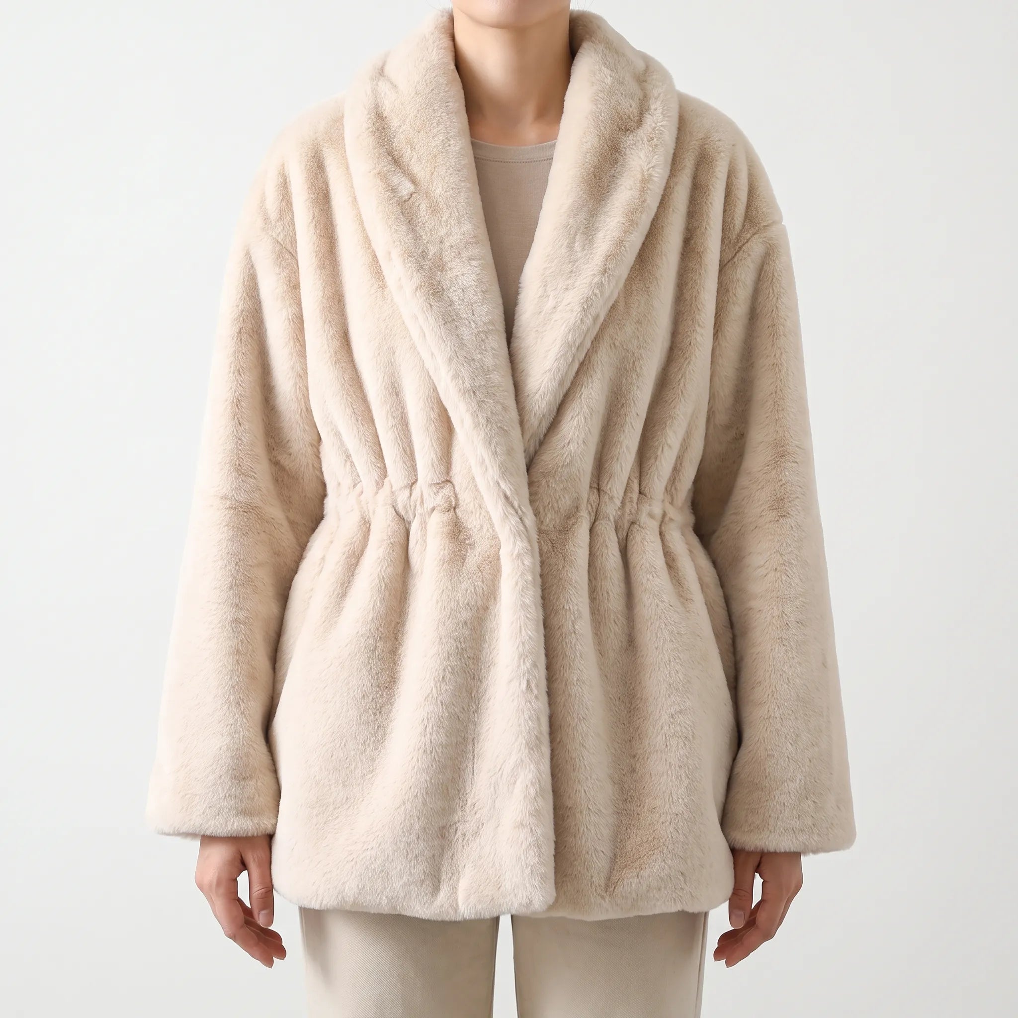 Velvora  - Plush Shawl Collar Short Coat Cooler Day Layering