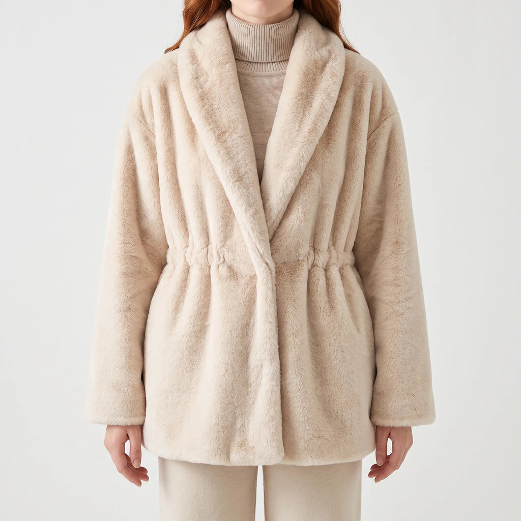 Velvora  - Plush Shawl Collar Short Coat Cooler Day Layering