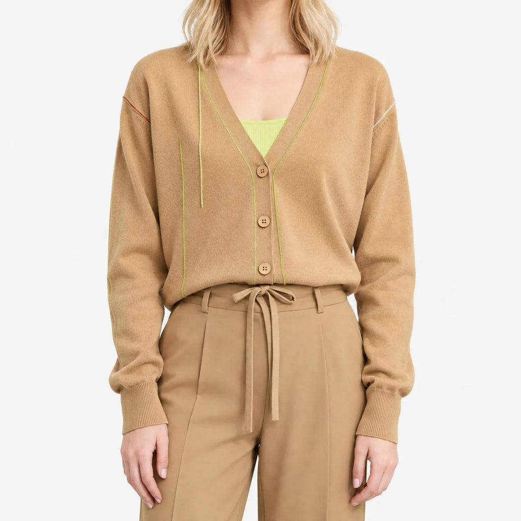 Women's abstract knit cardigan with V-neck, buttons and long sleeves