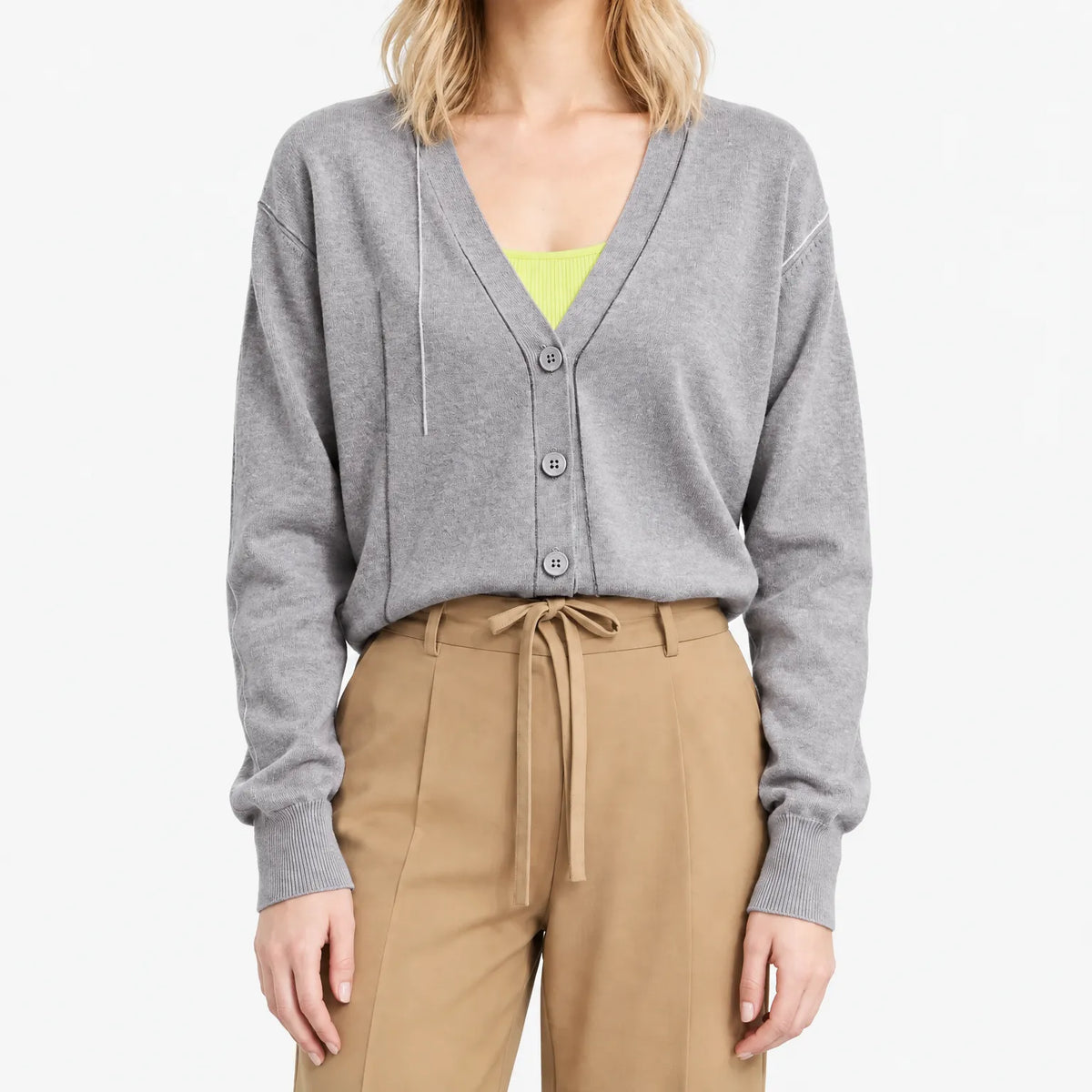 Women's abstract knit cardigan with V-neck, buttons and long sleeves
