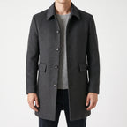 Men's slim fit single-breasted overcoat with pointed collar and button front