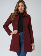 Women's single-breasted long coat with notched collar and button fastening