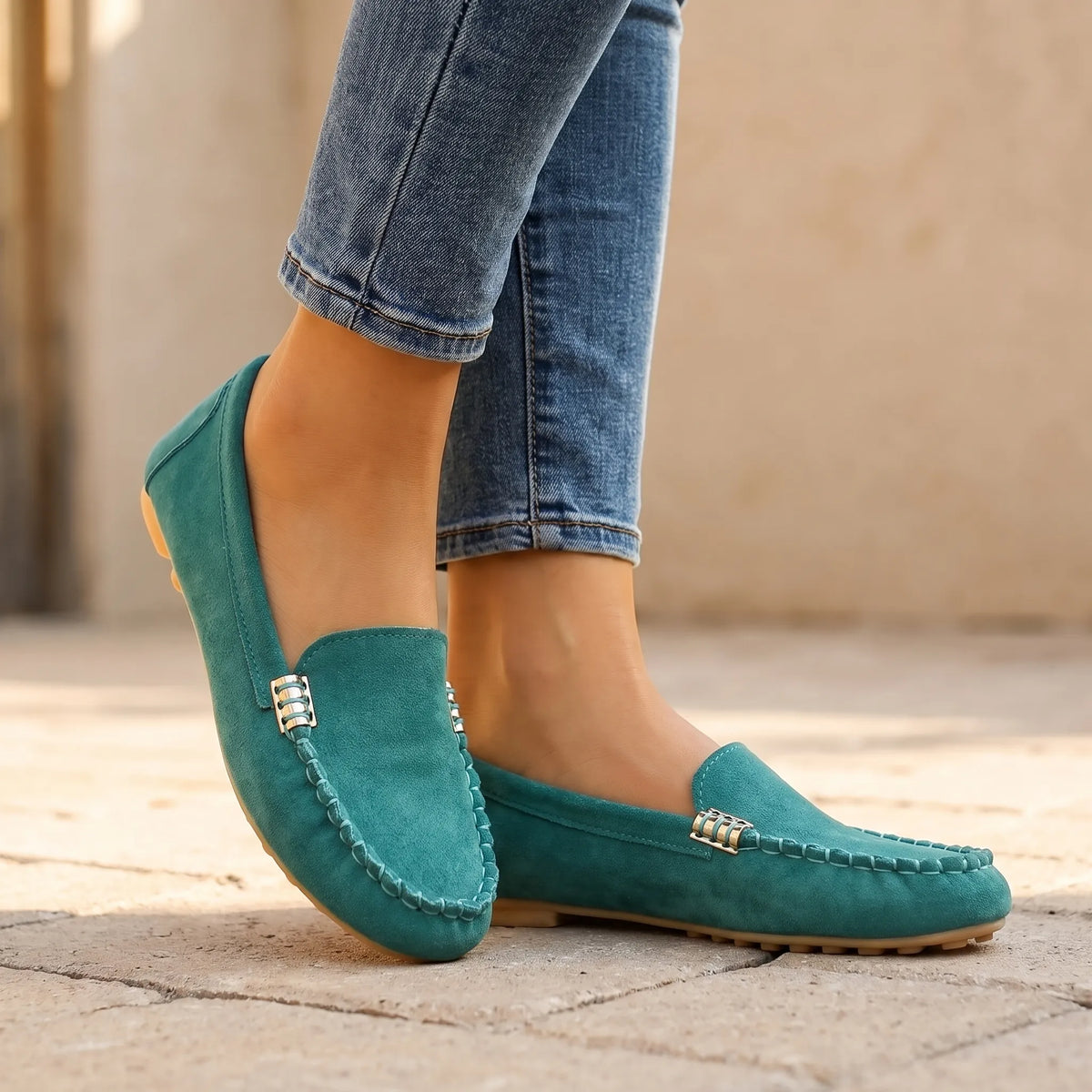 Verdena  - Olive Green Slip-On Womens Loafers Office Wear