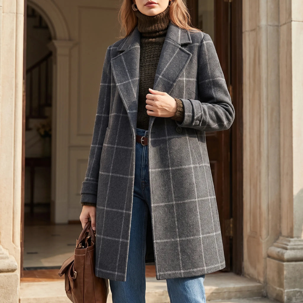 Verdina  - Long Patterned Overcoat Urban Commuting