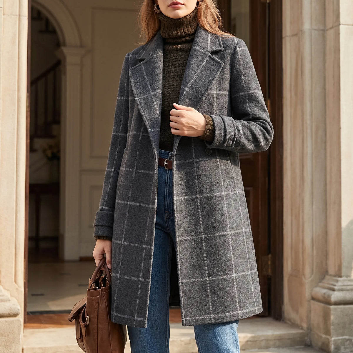 Verdina  - Long Patterned Overcoat Urban Commuting