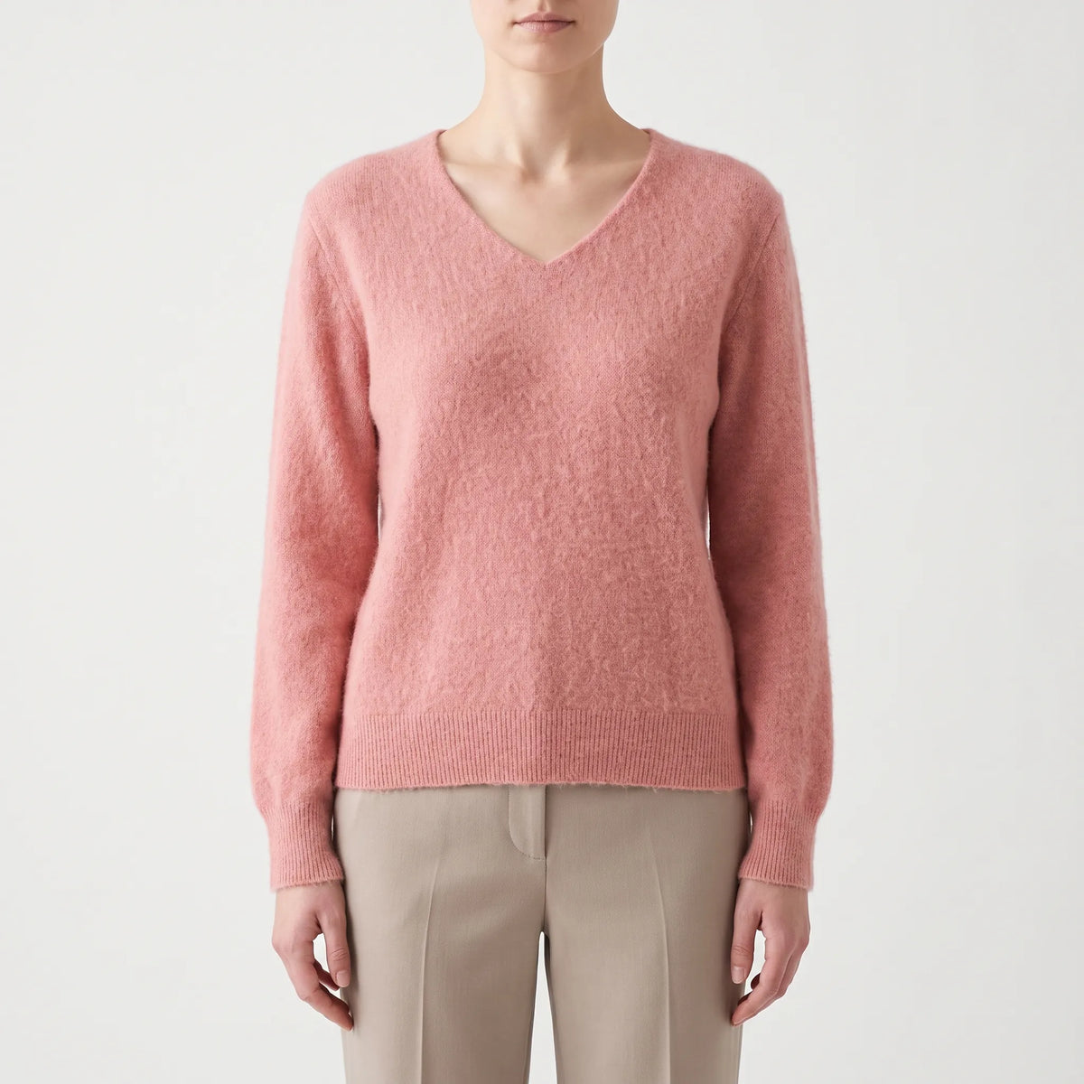 Vespera  - Brushed V-Neck Women's Jumper Layering Over Collared Shirts