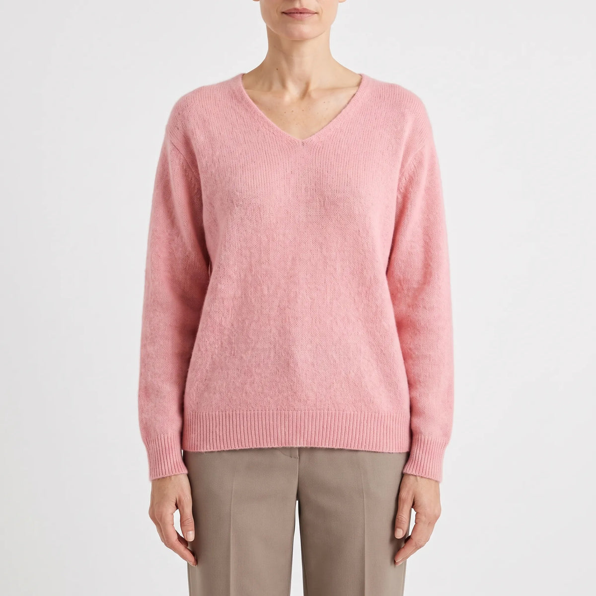 Vespera  - Brushed V-Neck Women's Jumper Layering Over Collared Shirts