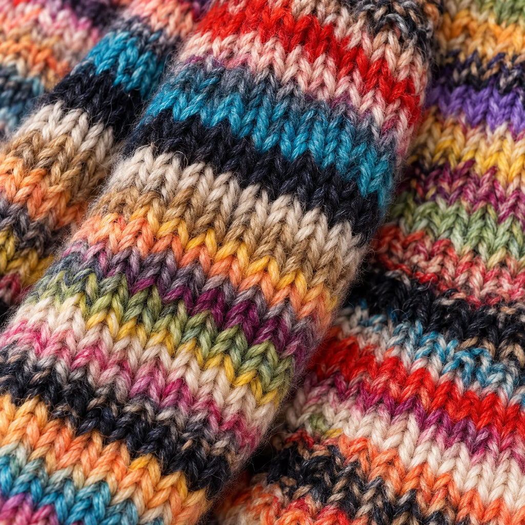 Women's chunky knit cardigan with multicoloured horizontal stripes and open front