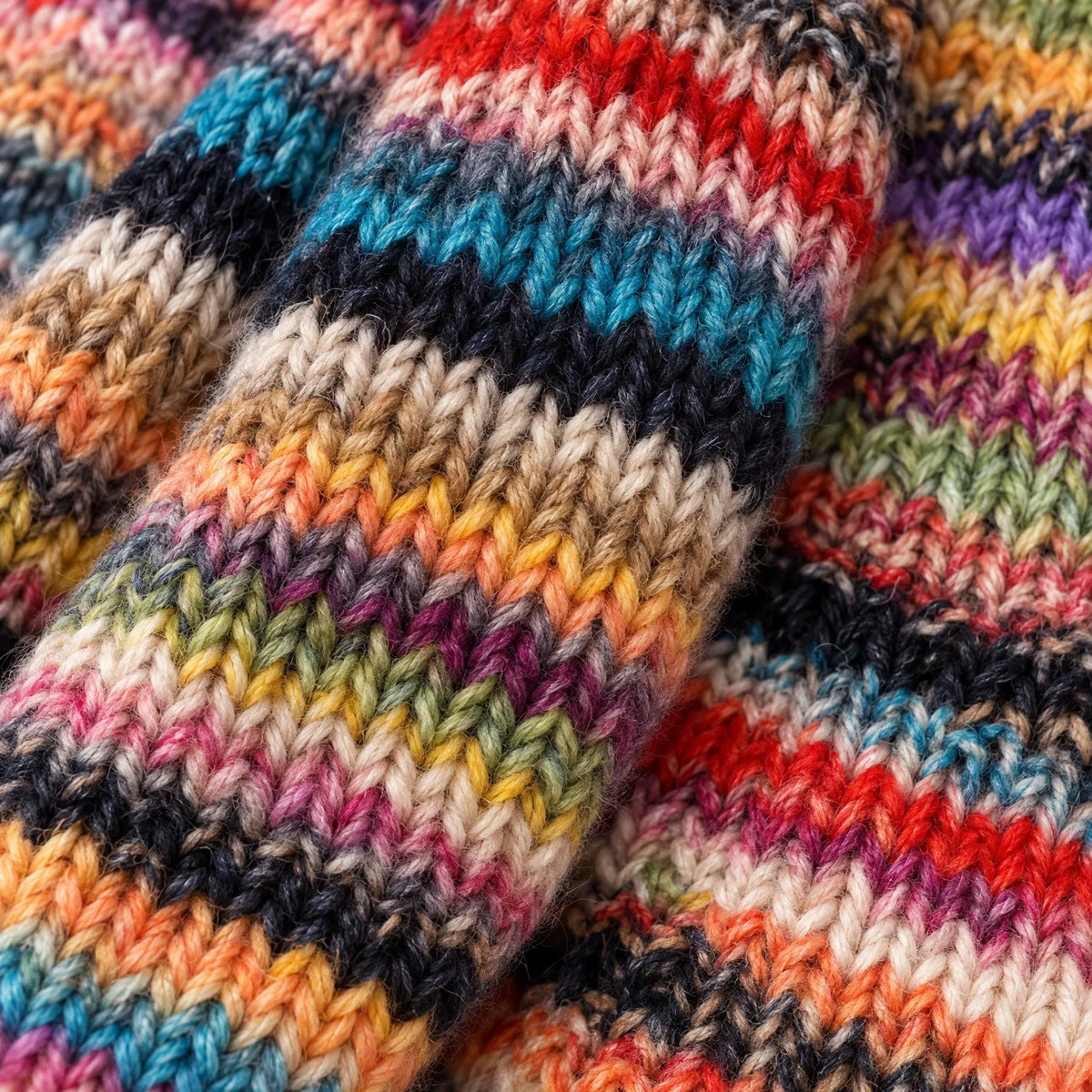 Women's chunky knit cardigan with multicoloured horizontal stripes and open front