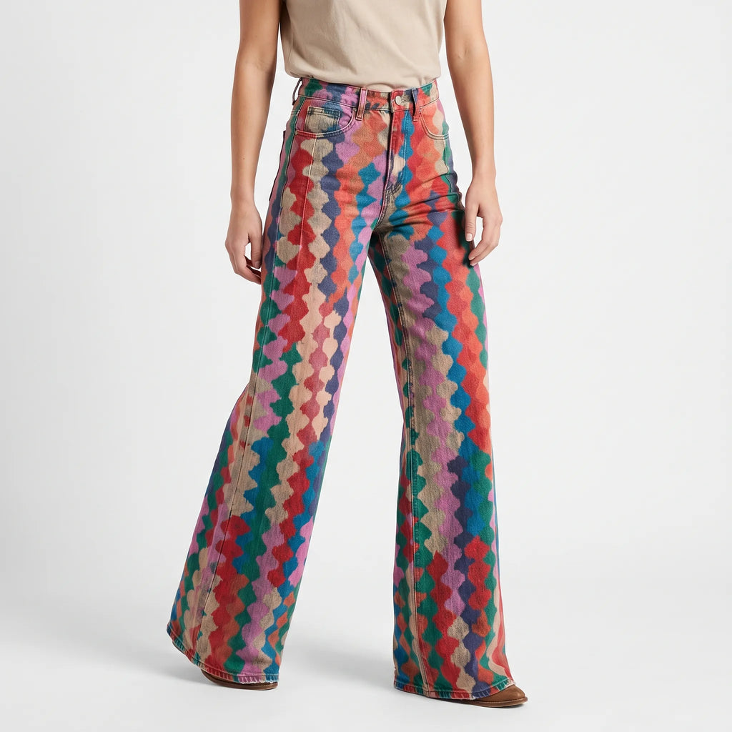 Vintara  - Geometric Print Wide Leg Trousers Statement Dressing
