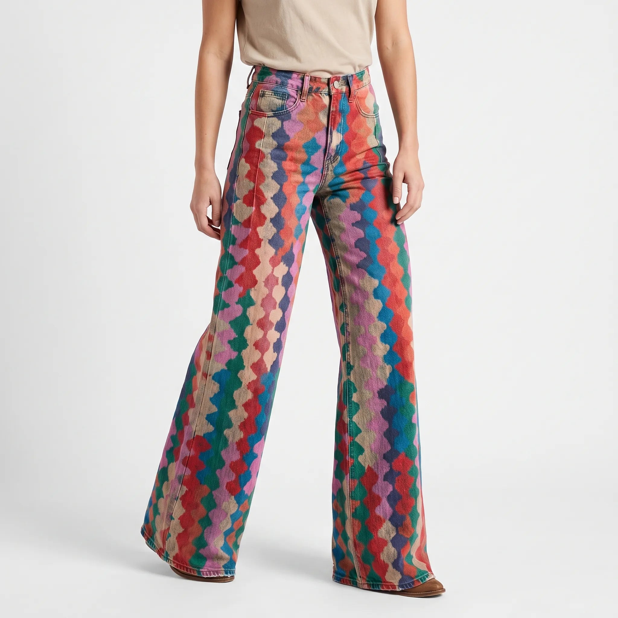 Vintara  - Geometric Print Wide Leg Trousers Statement Dressing
