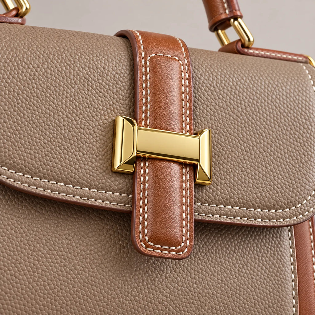 Structured crossbody handbag with flap clasp, top handle and wide shoulder strap