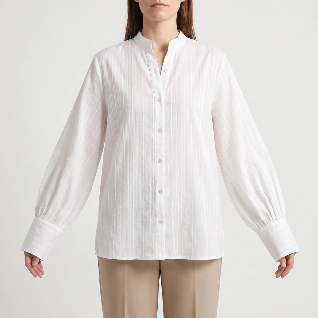 Vivala  - Womens White Shirt Blouse With Bishop Sleeves Smart Casual Wear