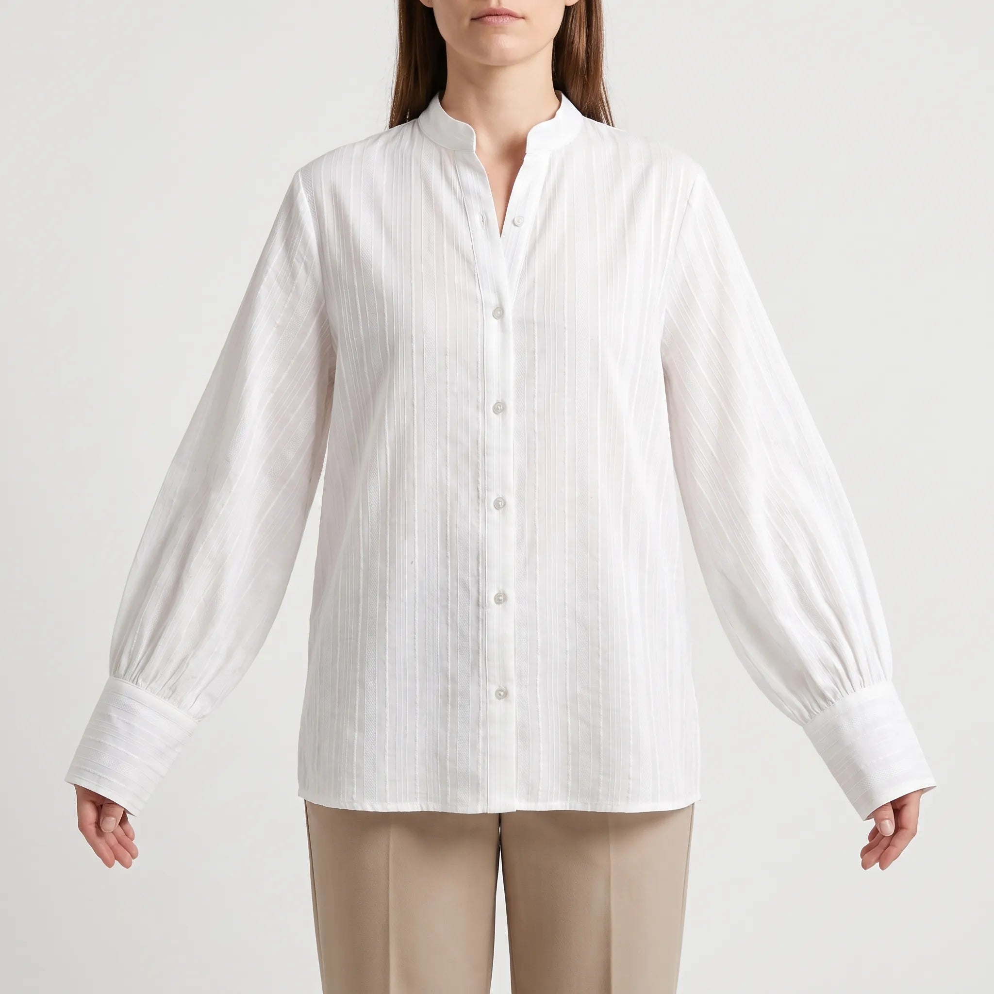 Vivala  - Womens White Shirt Blouse With Bishop Sleeves Smart Casual Wear
