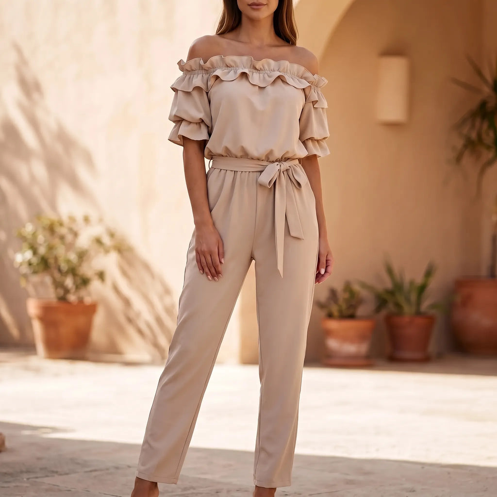 Volanta  - Off-Shoulder Ruffled Summer Jumpsuit Wedding Guest Attire