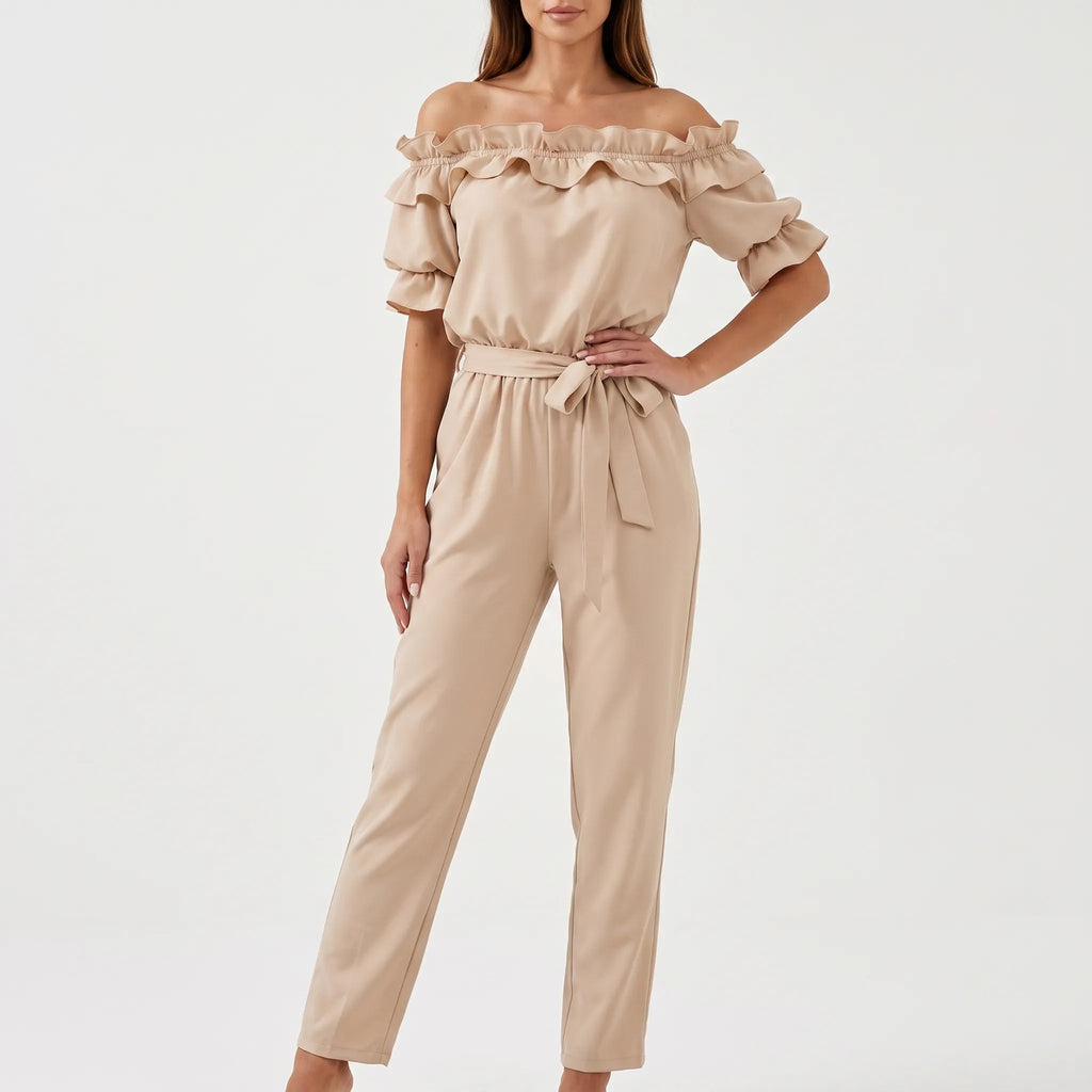 Volanta  - Off-Shoulder Ruffled Summer Jumpsuit Wedding Guest Attire