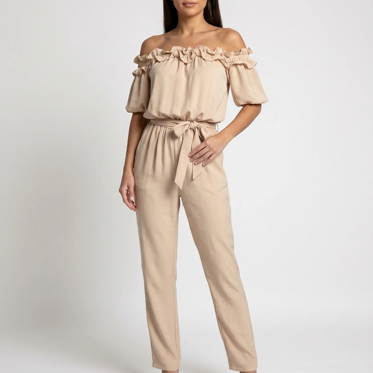 Volanta  - Off-Shoulder Ruffled Summer Jumpsuit Wedding Guest Attire