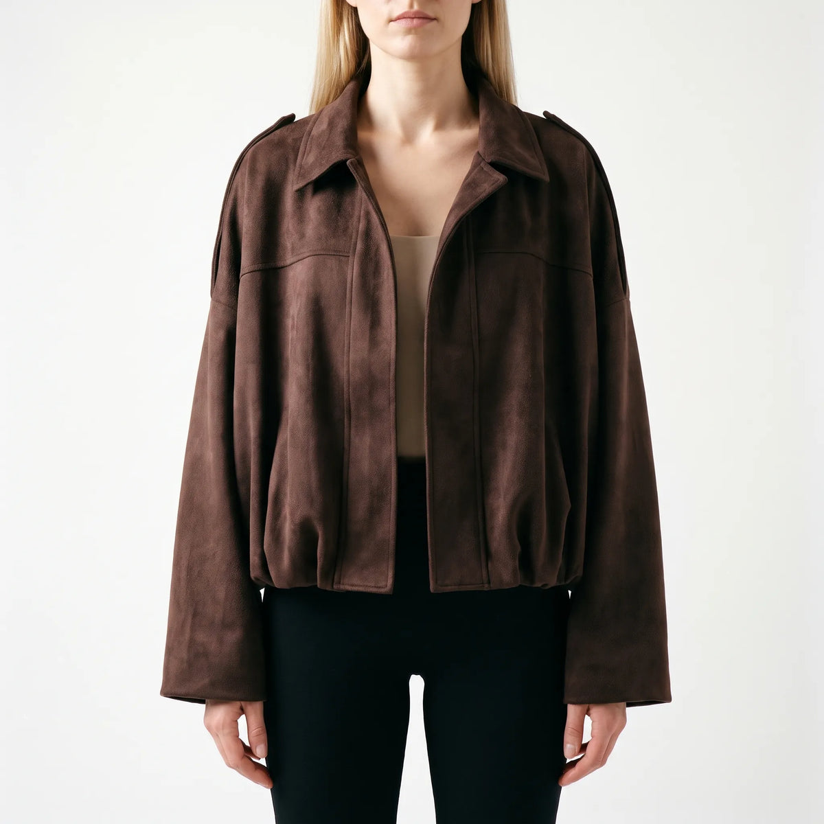Volsura  - Wide Sleeve Cropped Bomber Jacket Layering Over T-Shirts