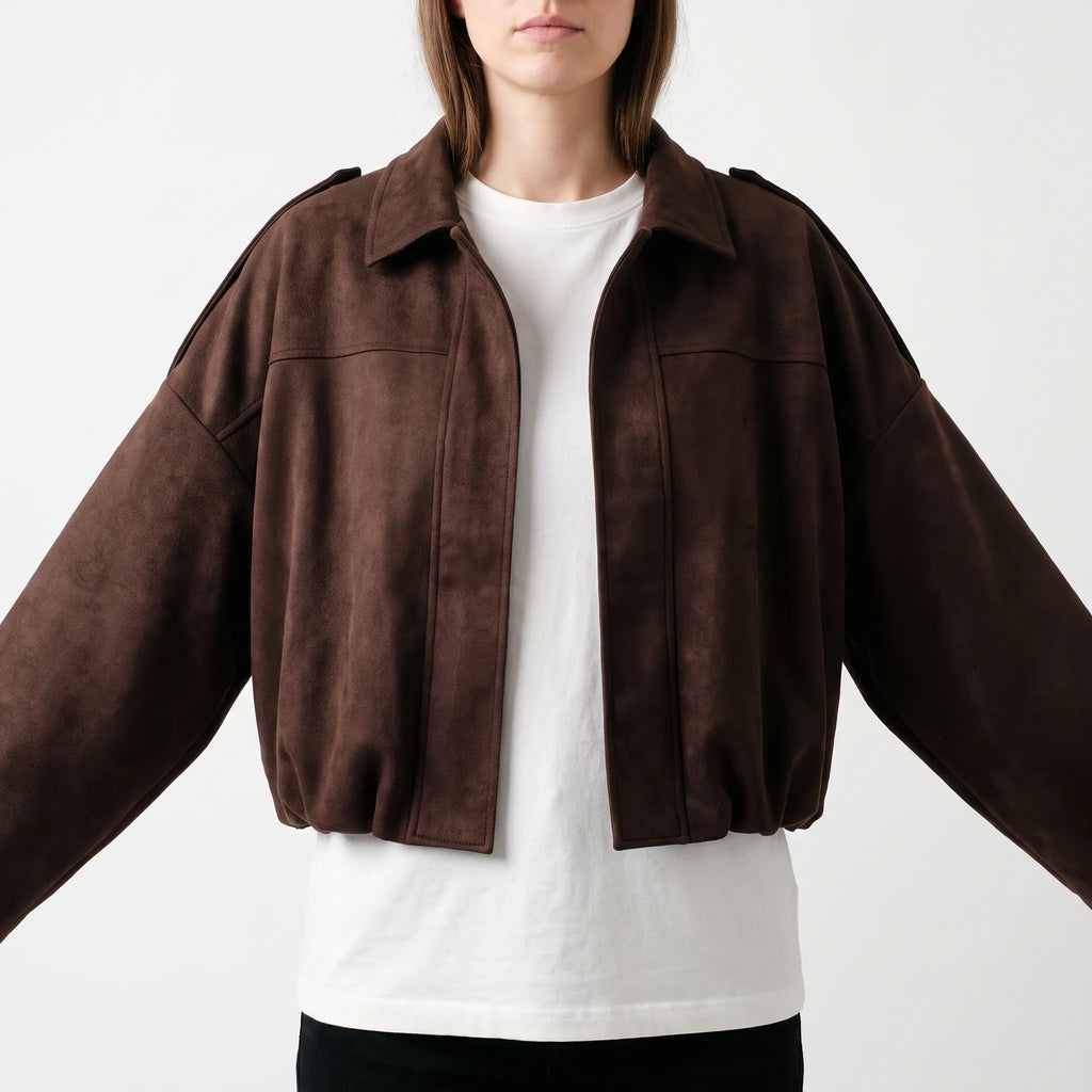 Volsura  - Wide Sleeve Cropped Bomber Jacket Layering Over T-Shirts