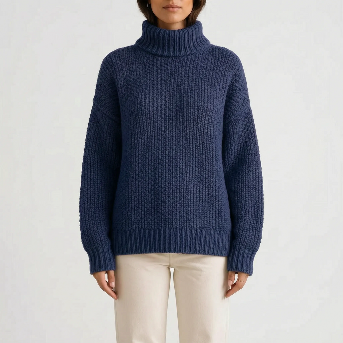 Women's oversized chunky textured turtleneck jumper with long sleeves