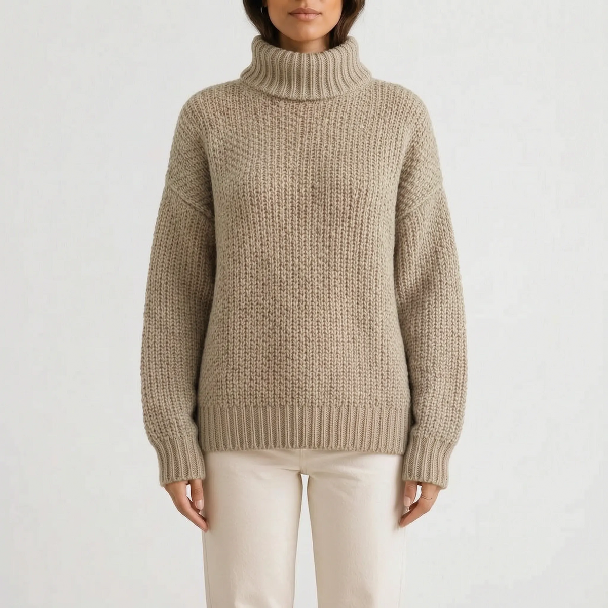 Women's oversized chunky textured turtleneck jumper with long sleeves