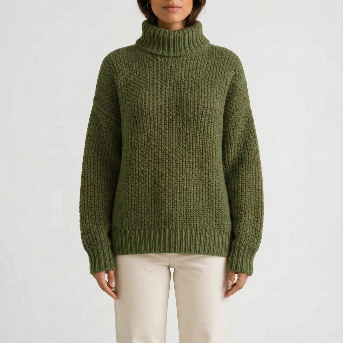 Women's oversized chunky textured turtleneck jumper with long sleeves